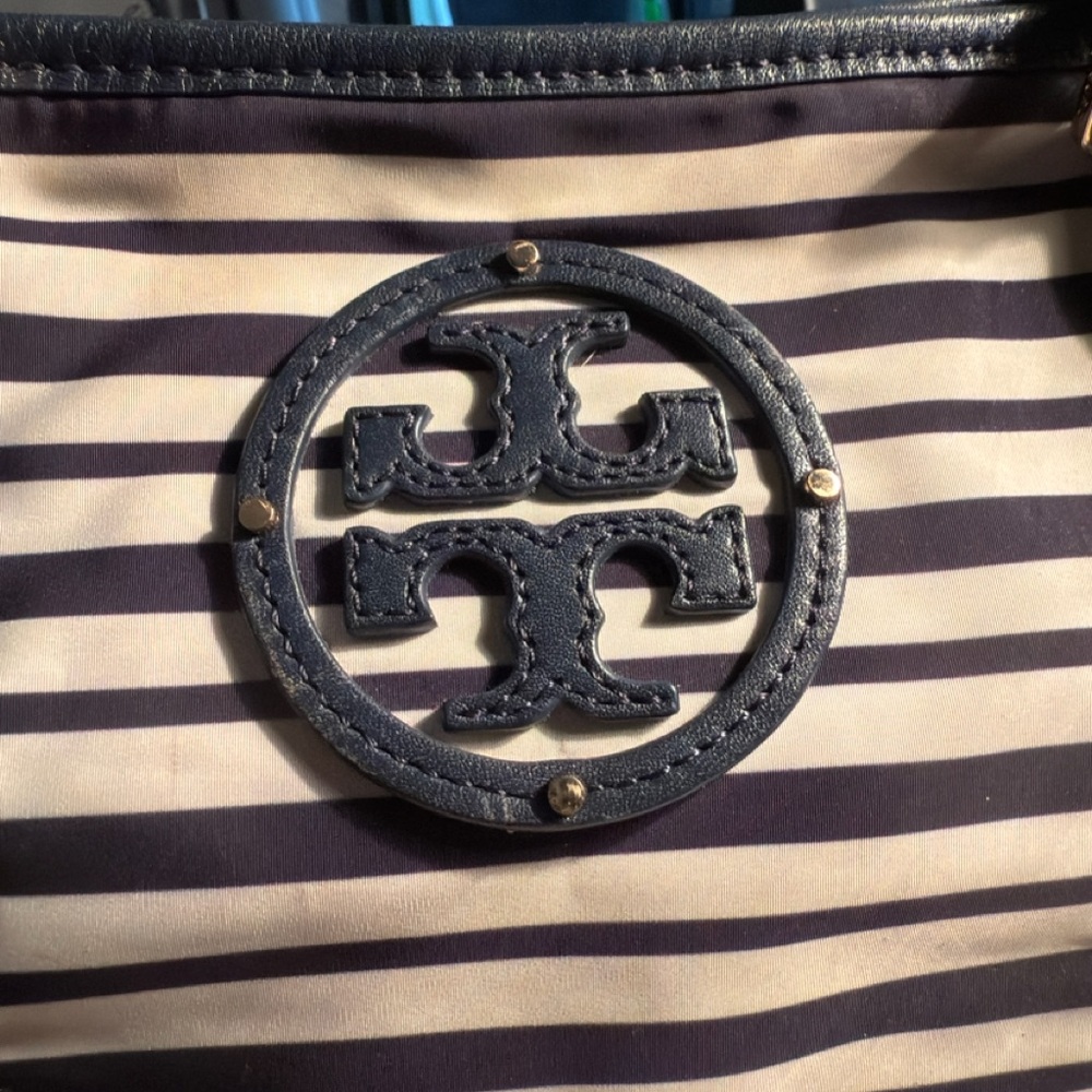 Tory Burch Navy and White Striped Bag
